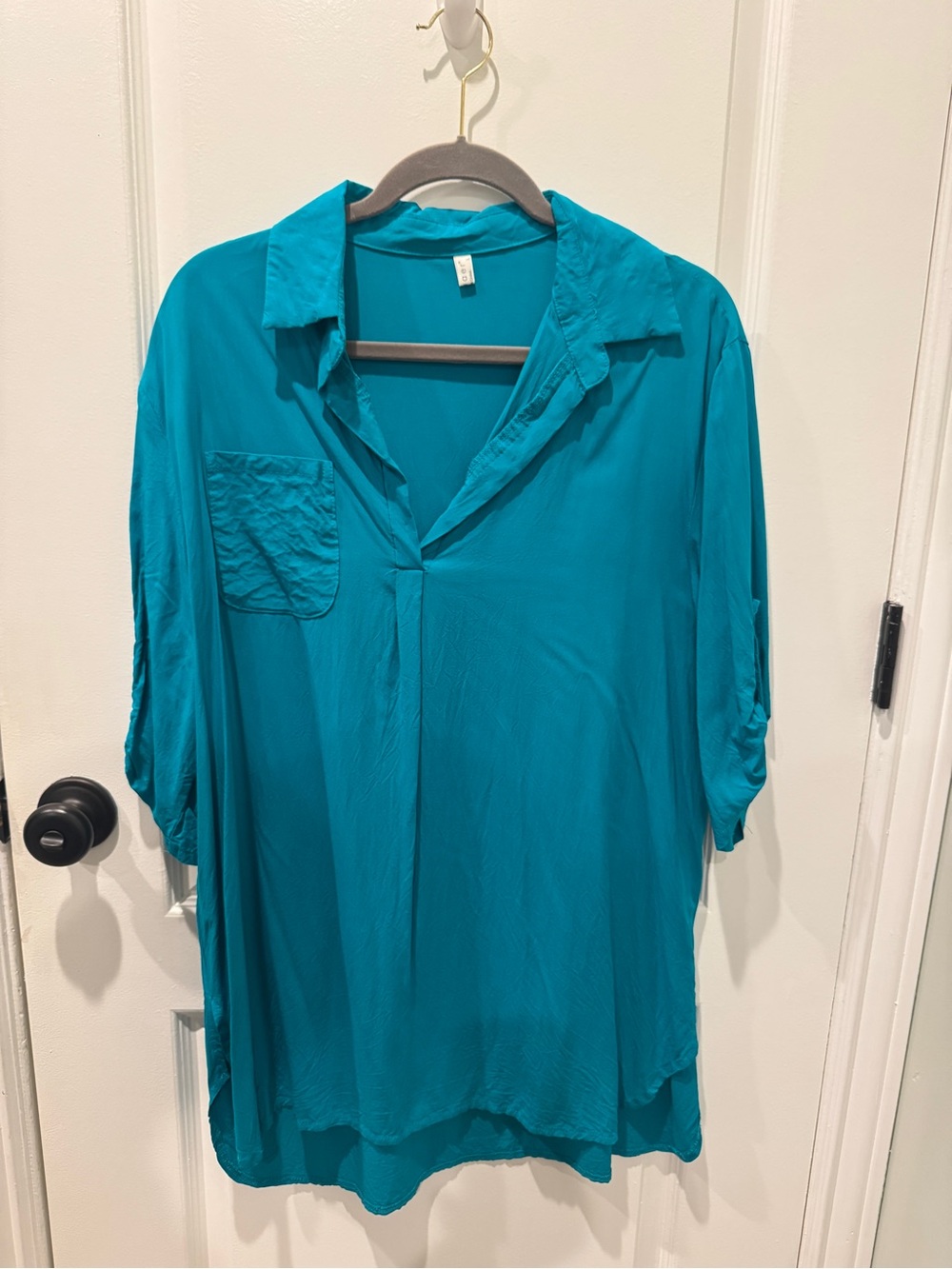 Teal V-Neck long Tunic coverup